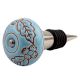 Turquoise Base Brown Leaf Flower Etched Ceramic Wine Stopper